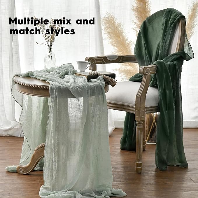 Artoid Mode Boho Forest Green Gauze 6 Pieces Wedding Table Runner, 120 Inch - Image 5