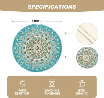 Artoid Mode Sky Blue Mandala Round Placemats Set of 4, 14 Inch Seasonal Spring - Image 6