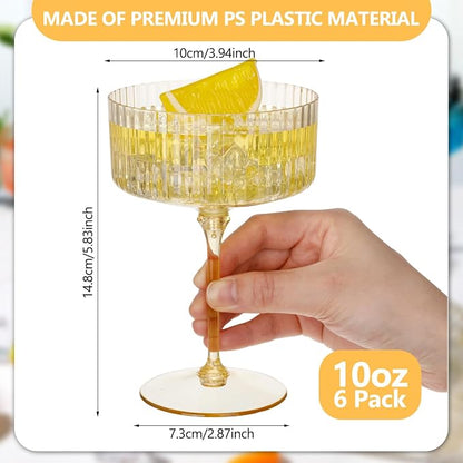 Jingmore 6 Pcs Ribbed Martini Glasses 10 oz Disposable Plastic Vintage Ribbed - Image 2