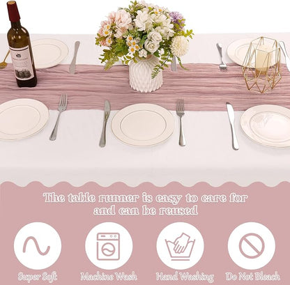 10 Pack Dusty Pink Cheesecloth Table Runner 10FT Boho Gauze Fabric Table Runner - Image 4