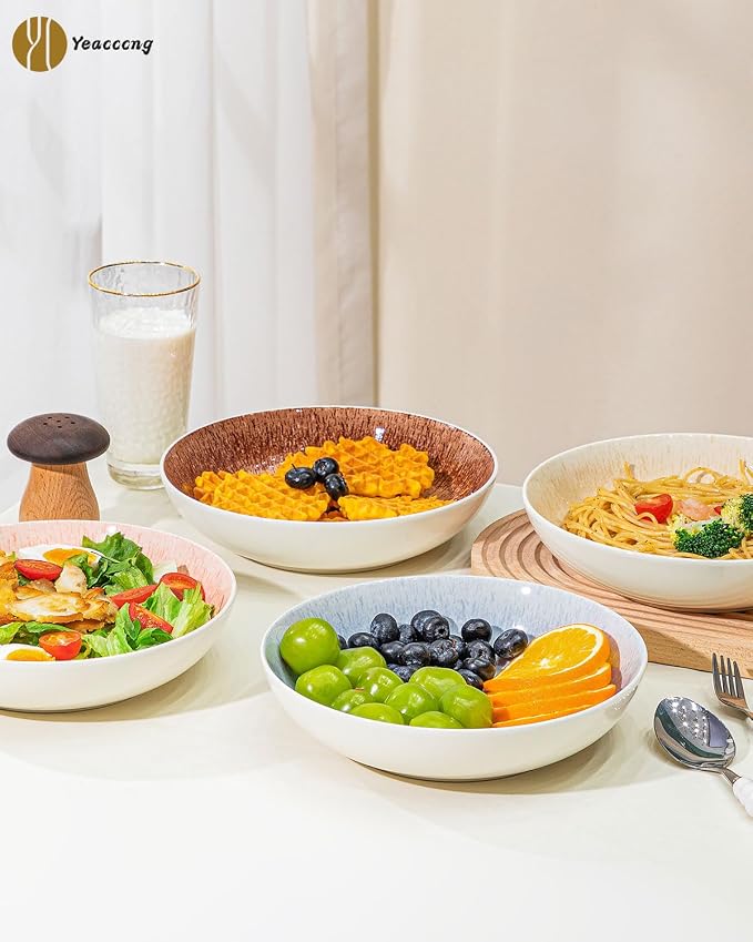 Yeacccng Pasta Bowls Set of 6, 8.7 Inch 39 Oz Colorful Reactive Glaze Ceramic - Image 8