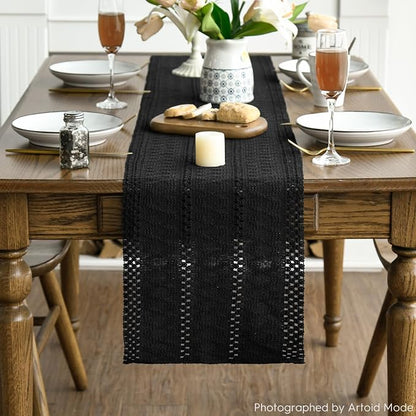Artoid Mode Black Woven Farmhouse Hollow Table Runner 12x48 Inch | Holiday - Image 2