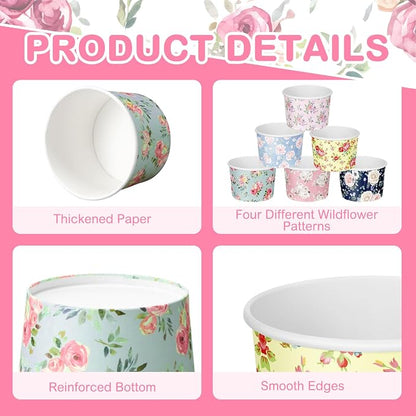 CHENGU 180 Pcs Floral Snack Cups 9 oz Disposable Floral Paper Dessert Bowls - Image 7