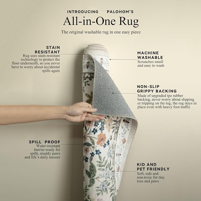 Machine Washable Rugs for Living Room: 8x10 Area Rugs for Bedroom Floral Non - Image 4