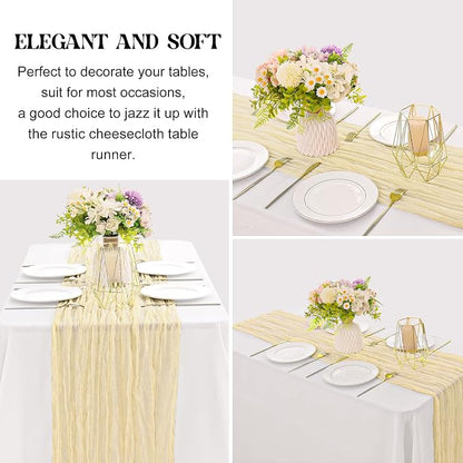 6 Pieces Beige 10FT Cheesecloth Table Runner Boho Gauze Fabric Table Runner - Image 3