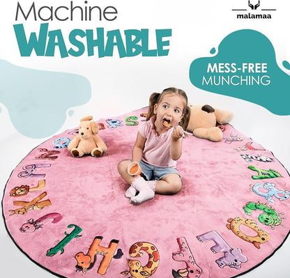 ABC Alphabet Rug for Kids – 6 ft Round Pink Play Mat for Toddlers & Babies - Image 5