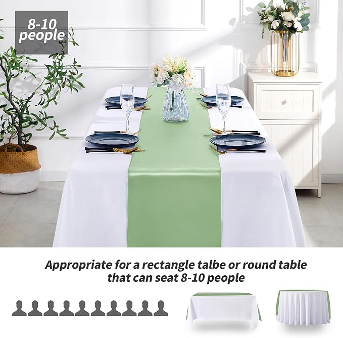 SiinvdaBZX 24 Pcs Sage Green Satin Table Runner 12 x 108 inches Long | Bright - Image 3
