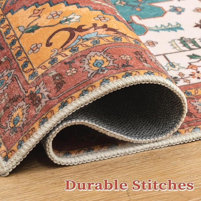 SERISSA Area Rug 4x6 Boho Rugs for Bedroom, Vintage Orange Washable Non Slip Rug - Image 8