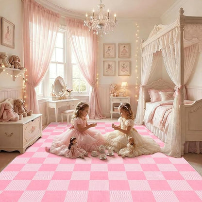 GarveeHome Checkered Blush Pink and White 2x3 Washbale Rug Door Mat Geometric - Image 2