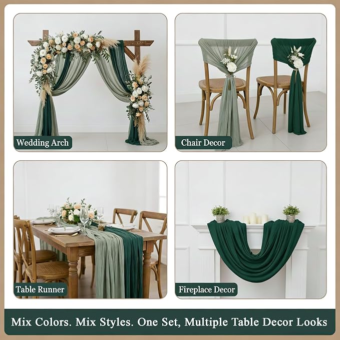 Cheesecloth Table Runner 6 Pack Sage Green and Dark Green, Boho Gauze Table - Image 5