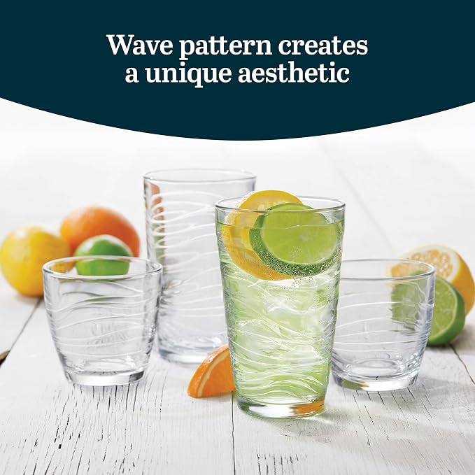Libbey Orbita Rocks and Tumbler Drinking Glasses Set of 16, Durable Glass Cups - Image 4