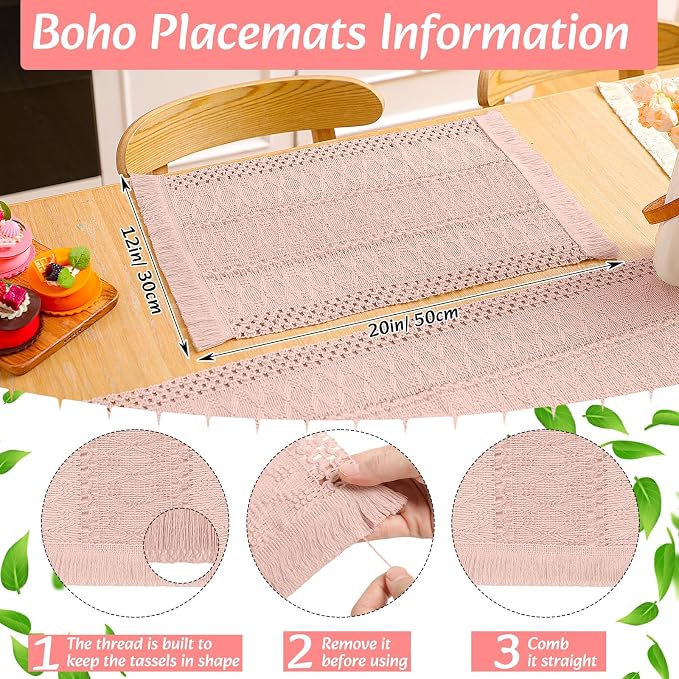 Boho Placemats 4/6/8 Set of Round Woven Placemat Macrame Style Bicolor - Image 2