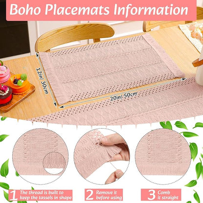 Boho Placemats 4/6/8 Set of Round Woven Placemat Macrame Style Bicolor - Image 2