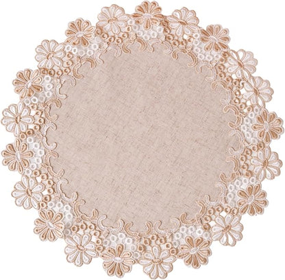 European Antique Jacquard Lace Table Doilies, Small Farmhouse Linen Embroidered by VIRFONOR