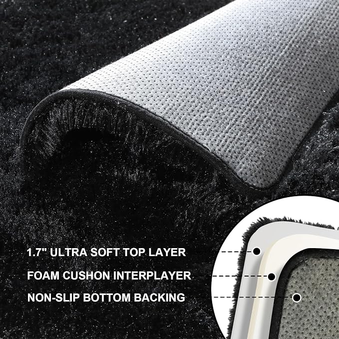 5x7 Black Rugs for Living Room, Large Fluffy Area Rugs for Bedroom, Fuzzy Shag - Image 3
