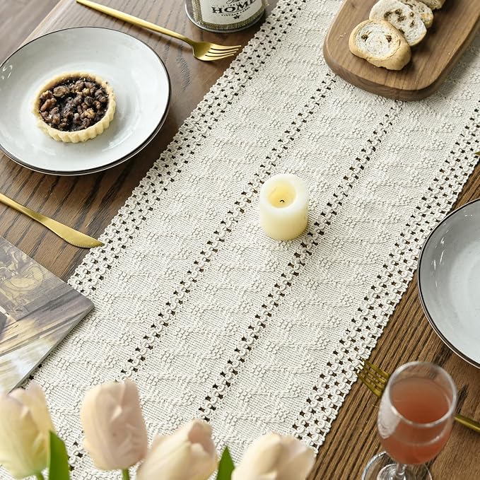 Artoid Mode Beige Woven Farmhouse Hollow Table Runner 12x90 Inch | Holiday - Image 8
