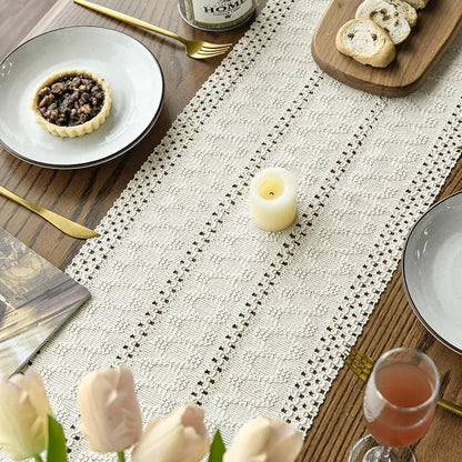 Artoid Mode Beige Woven Farmhouse Hollow Table Runner 12x90 Inch | Holiday - Image 8