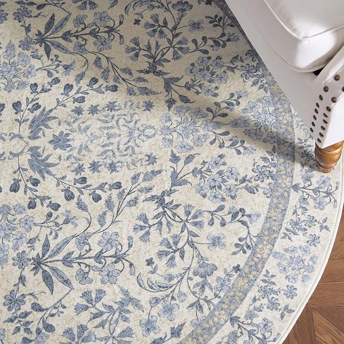 jinchan Zenith Round Rug 6ft Area Rug Soft 6'Round Vintage Floral Rug Non-Slip - Image 9
