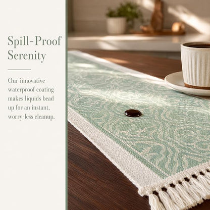 14x83 Botanical Table Runner Waterproof Floral Vine Boho Tassels | Hosting a - Image 2