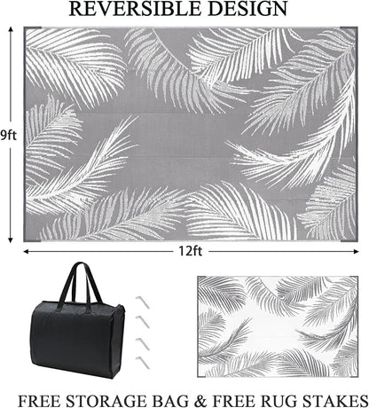 Pauwer Waterproof Outdoor Rug 9x12, Reversible Plastic Straw Patio Camping Rug - Image 2
