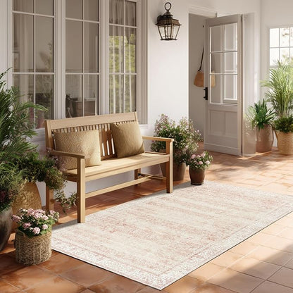 BILEEHOME Vintage Pink Rug 3x5 Washable Non Slip Floral Aesthetic Indoor Rugs - Image 2