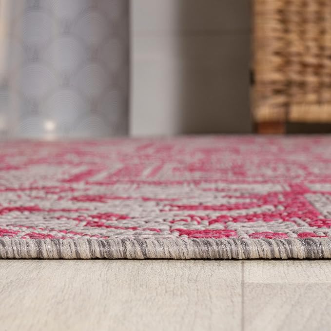 JONATHAN Y Boho Medallion Indoor Outdoor Runner Rug 2X10 Light Gray/Fuchsia - Image 4