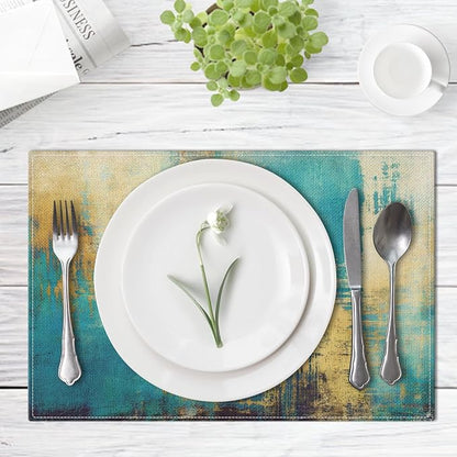 Emvency Farmhouse Placemats Set of 4, 12x18 Inch, Turquoise and Yellow | - Image 4