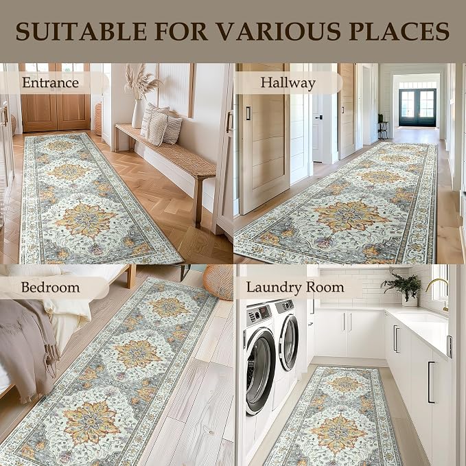 RELEANY Area Rugs Runner 2'x10' Washable Non-Slip, Floral Vintage Distress - Image 4