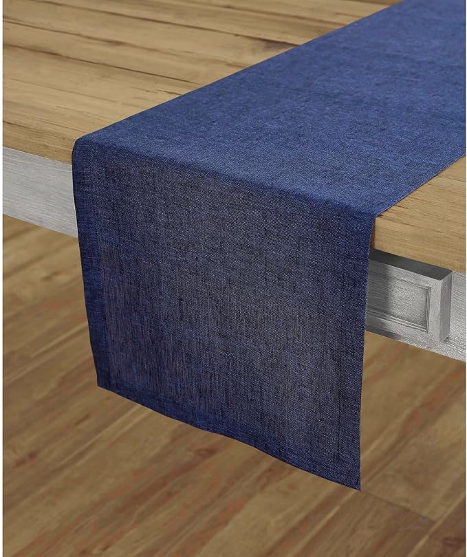 Solino Home 100% Pure Linen Dining Table Runner Navy, Athena 14 x 144 in | by SolinoHome