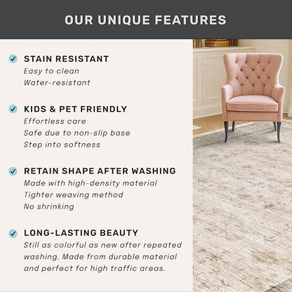 Hazo Haus Washable Ivory Beige Living Room Rug, 8x12 Non Slip Area Rugs - Image 7