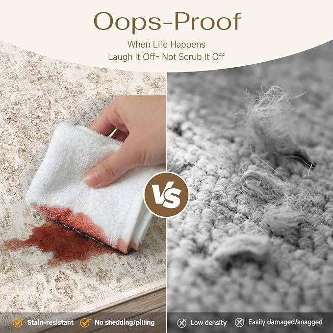 3x4 Washable Neutral Area Rug Beige Vintage Entryway Office Carpet Non-Slip - Image 5