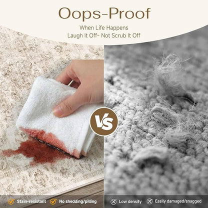 2x8 Washable Neutral Runner Rug Beige Vintage Hallway Kitchen Carpet Non-Slip - Image 5
