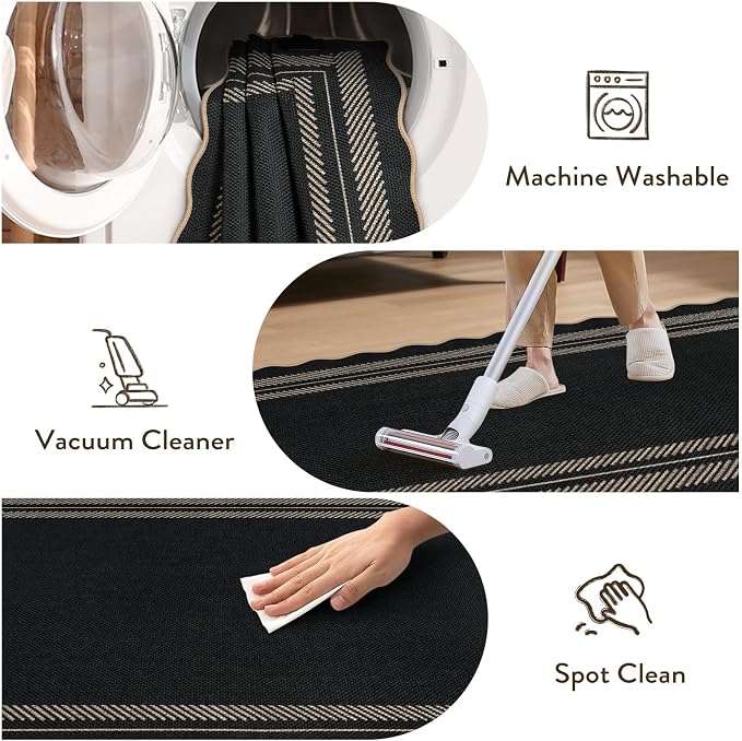 LIVEBOX Scalloped Easy Jute 2x3 Front Door Mat Black Kitchen Rug, Washable - Image 7