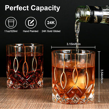 GLASKEY Gold Rim Whiskey Glasses Set of 2, Crystal Old Fashioned Glasses-Luxury - Image 2
