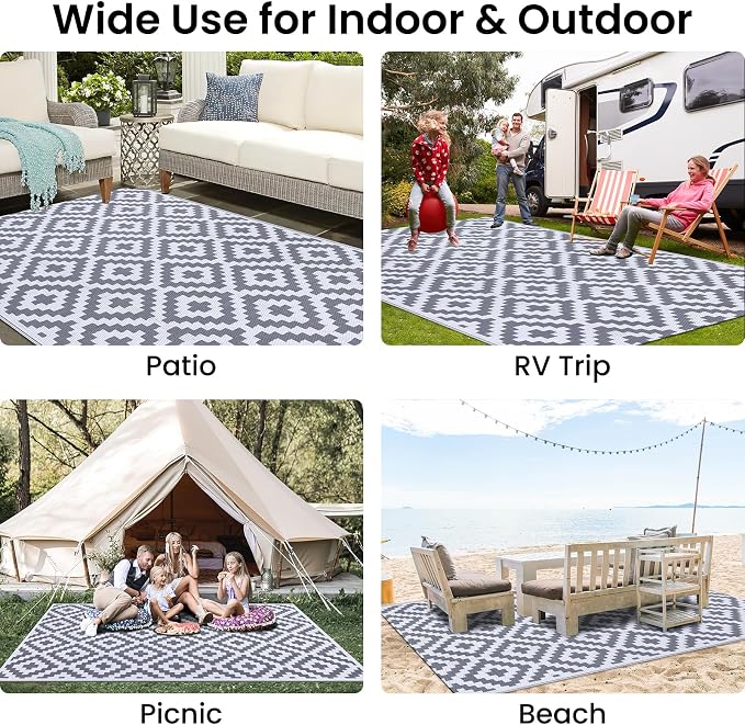 Smiry Waterproof Outdoor Rug 4x6 ft, Reversible Plastic Straw Patio Camping Rugs - Image 7