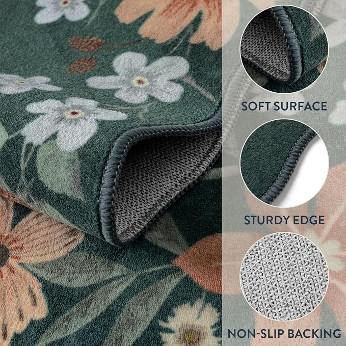Lahome Floral Green Rugs for Entryway, 2X3 Washable Kitchen Rugs Non Slip Soft - Image 7