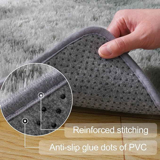 qulint Grey Rug for Bedroom 4x6, Fluffy Soft Shag Living Room Rug Fuzzy Plush - Image 3