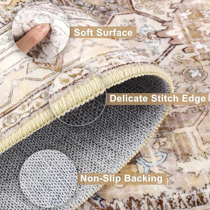 Yamaziot Area Rug 5x7, Non-Slip Washable Boho Vintage Living Room Bedroom Rug - Image 3