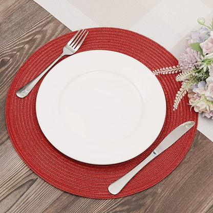 SHACOS Round Braided Placemats Set of 8 Washable 15 inch Round Table Mats Non - Image 5