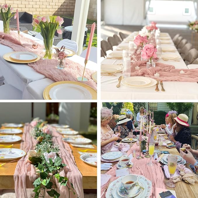 3 Pack Dusty Pink Cheesecloth Table Runner 35x120inch, 10FT Spring Summer Gauze - Image 9