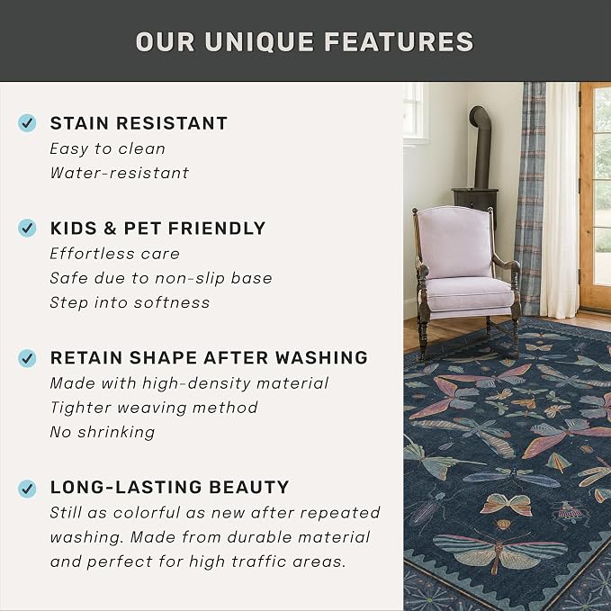 Dark Blue Vintage Playroom Round Rug 6ft, Washable Soft Area Rug - Image 7