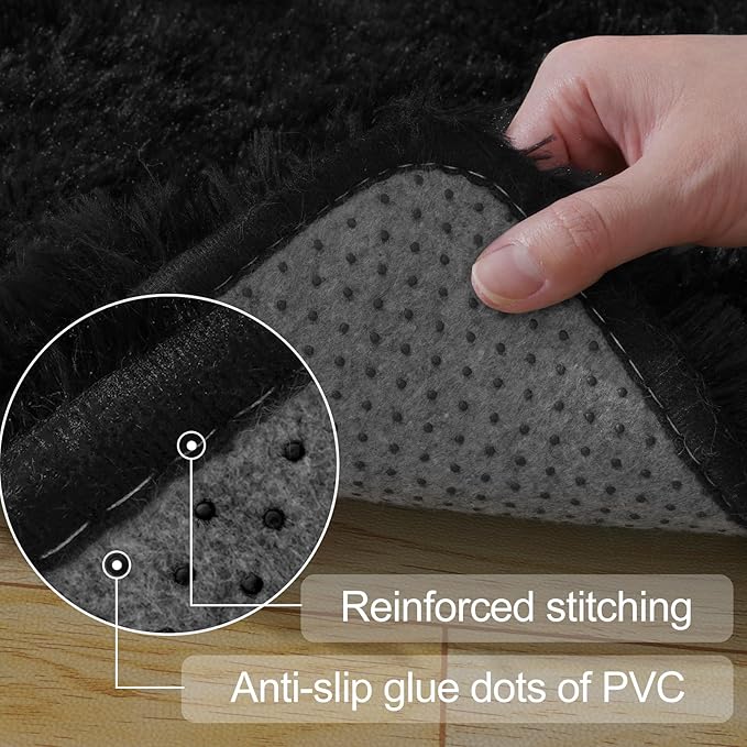 qulint 3x5 Rug for Bedroom, Fluffy Soft Black Rug for Living Room, Fuzzy Plush - Image 3