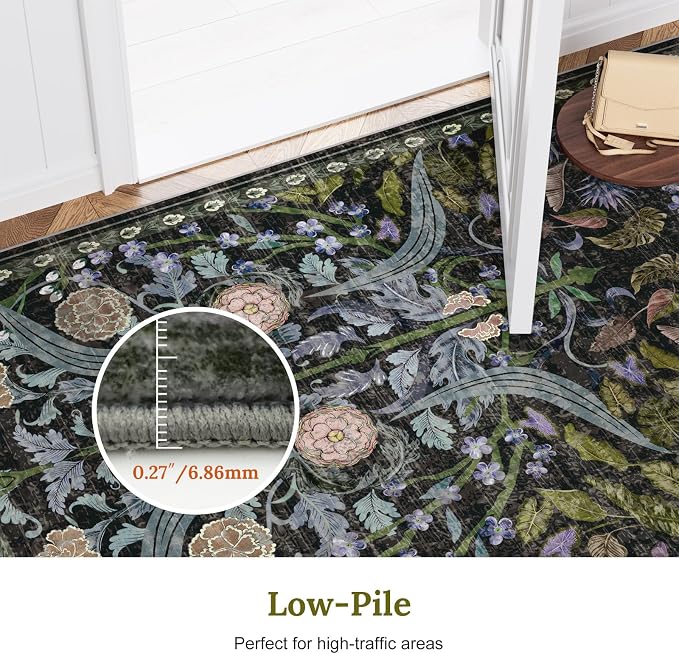 AMTOVO 9x12 Washable Area Rugs for Living Room, Non-Slip&Non-Shedding Floral - Image 7