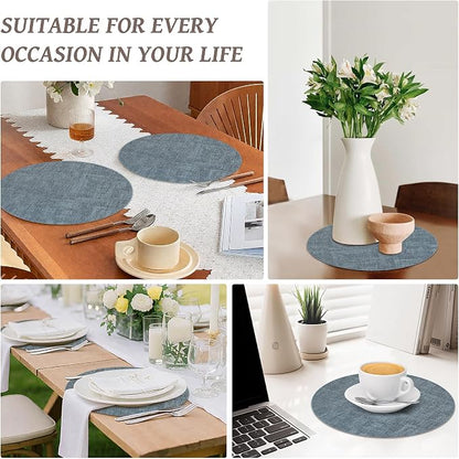 13" Round Placemats Set of 4, Reversible Faux Leather Heat Resistant Table Mats - Image 7