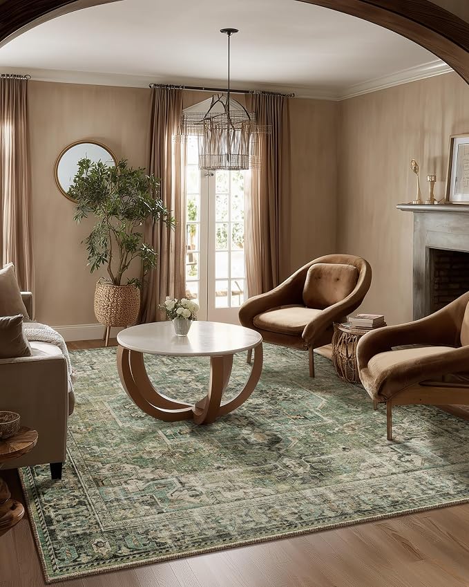 5x7 Area Rugs for Living Room: Washable Bedroom Rug Boho Vintage Rugs Stain by palohom