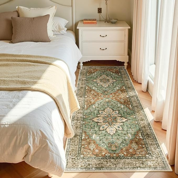 RELEANY Area Rugs Runner 3'x6' Washable Non-Slip, Floral Vintage Distress - Image 2