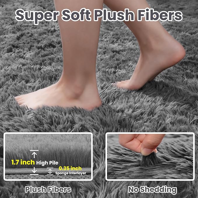 5x7 Area Rugs for Living Room Rug: Soft Fluffy Shag Light Gray Rugs for Bedroom - Image 5