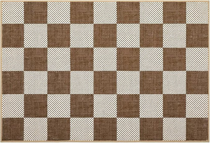 GarveeHome Checkered Terracotta Brown 2x3 Washbale Rug Door Mat Geometric - Image 5