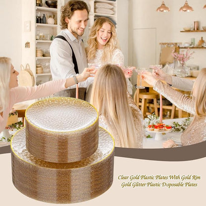 Rubtlamp 100Pcs Clear Gold Plastic Plates, Hammered Plastic Plates Included 50 - Image 6