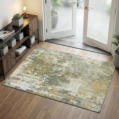 Entryway Rug 3x5 Green Door Mat Indoor Entrance 36x60, Washable Small Throw Rugs by Acapet